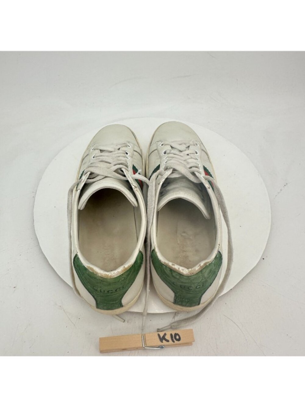 Gucci Ace Women Size EU 38.5 US 8.5 White Leather White Green Stripe Low Shoes - Picture 9 of 11
